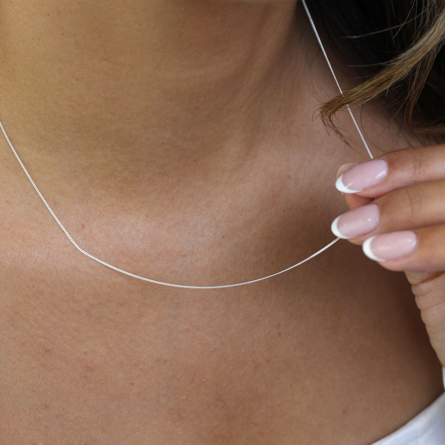 Chaîne gourmette en argent sterling très fine de 0,5 mm, taille diamant, 14 à 32 pouces