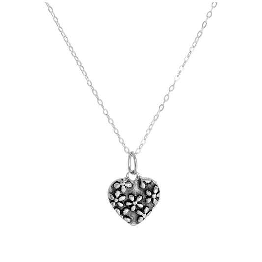 Collier avec pendentif cœur floral en argent sterling de 35 à 71 cm