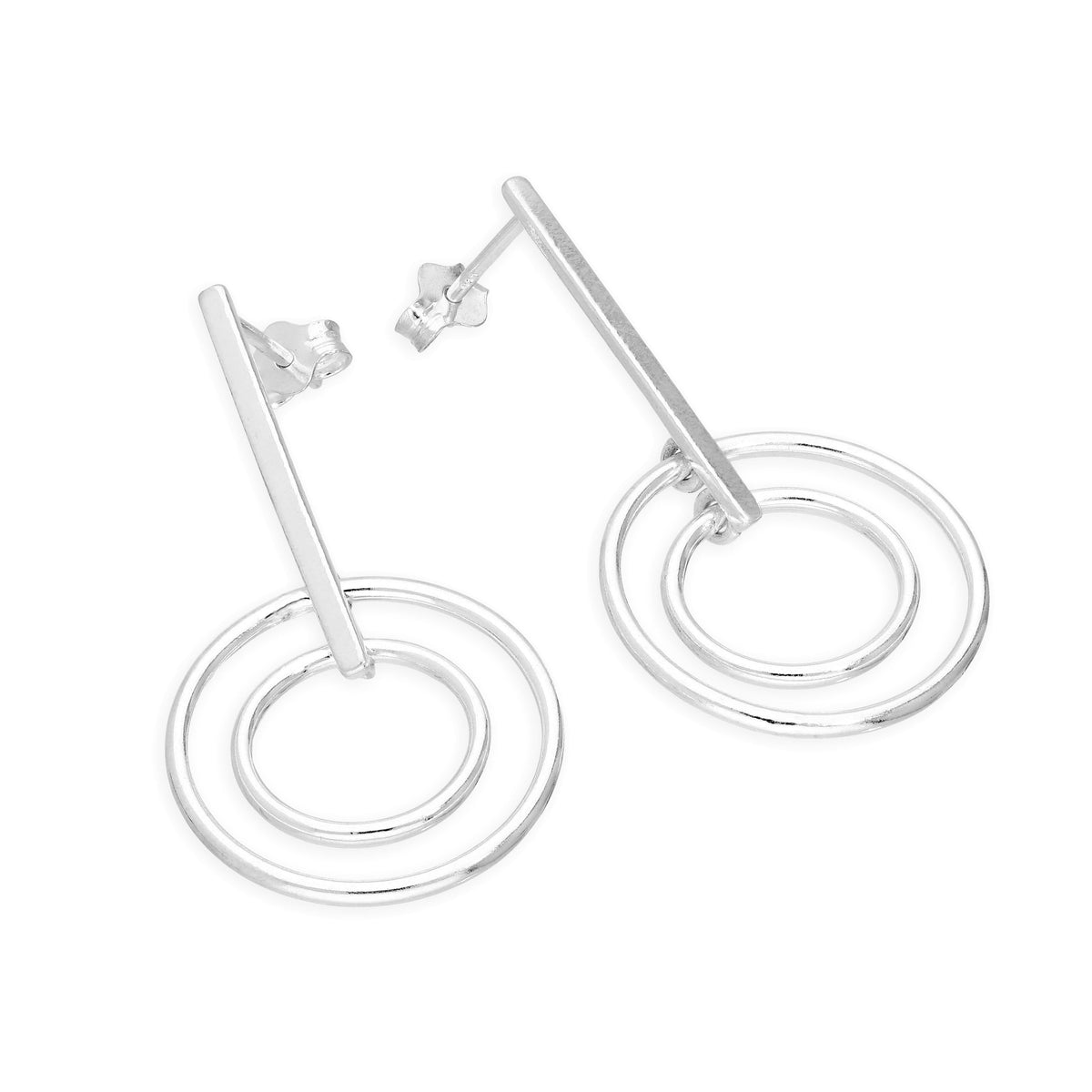 Boucles d'oreilles pendantes en argent sterling avec barre et cercles