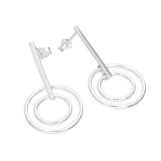 Boucles d'oreilles pendantes en argent sterling avec barre et cercles