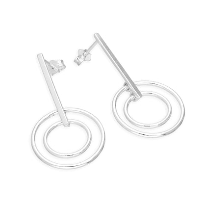 Boucles d'oreilles pendantes en argent sterling avec barre et cercles