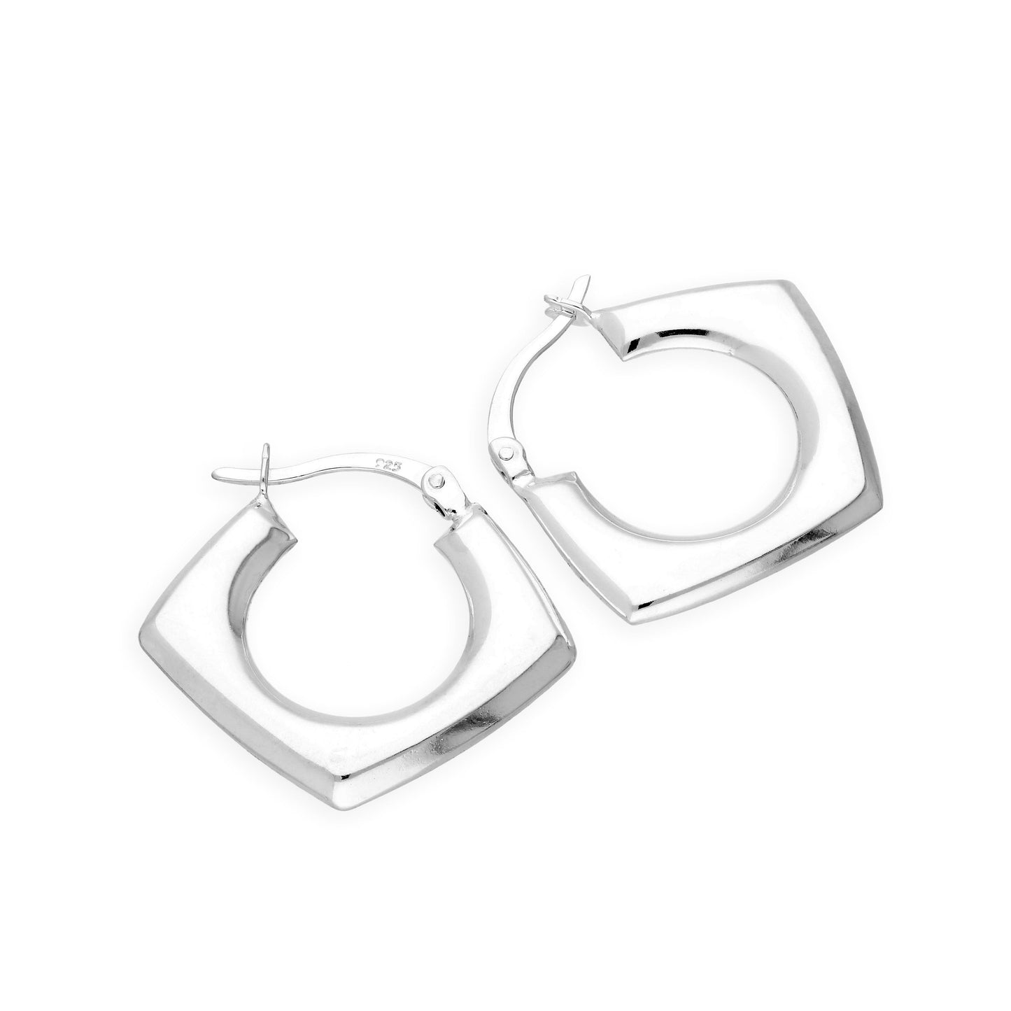 Boucles d'oreilles créoles carrées en argent sterling avec diamants taillés