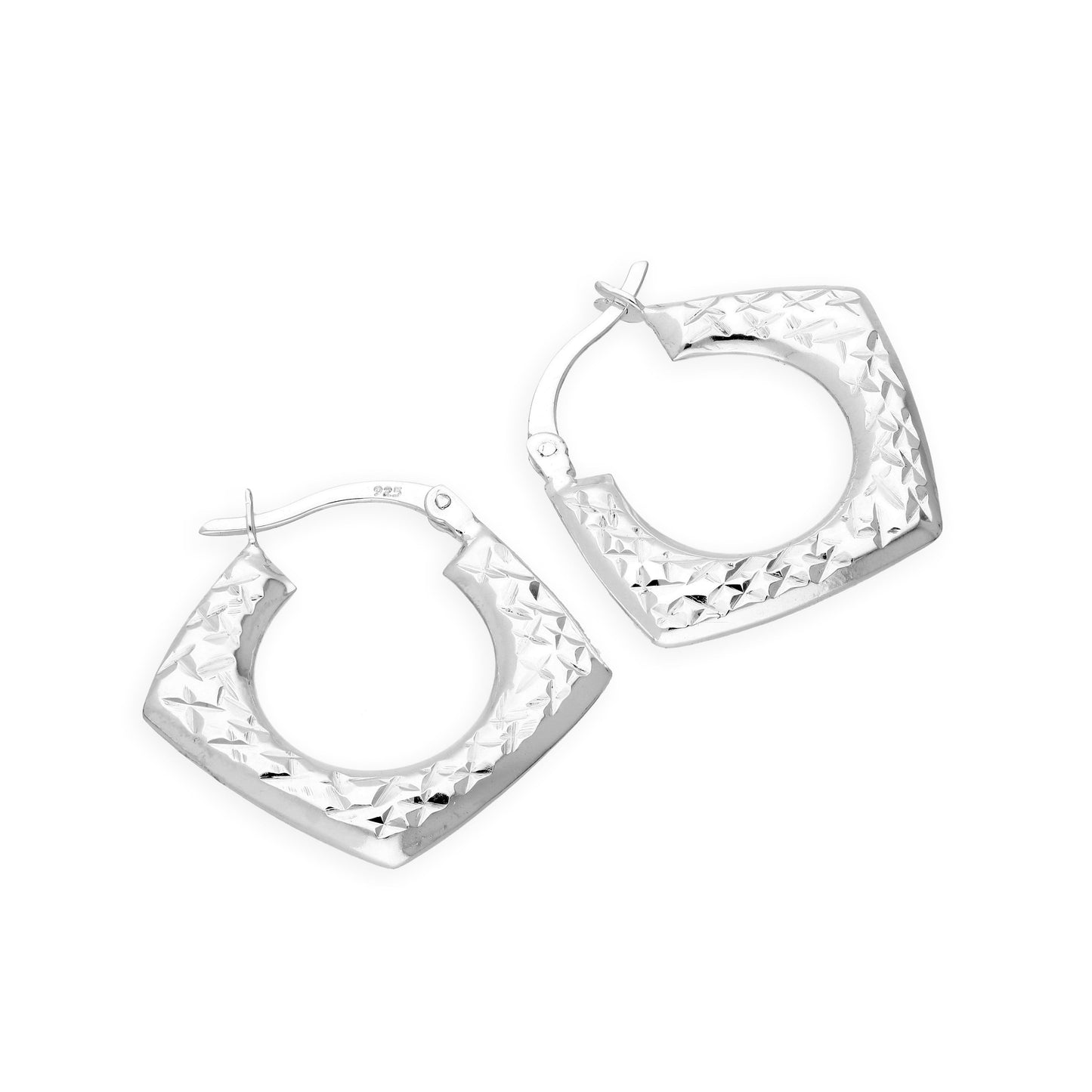 Boucles d'oreilles créoles carrées en argent sterling avec diamants taillés