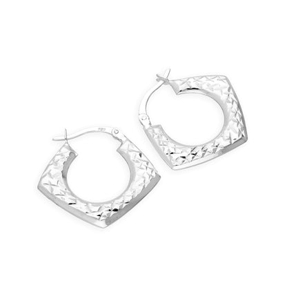 Boucles d'oreilles créoles carrées en argent sterling avec diamants taillés