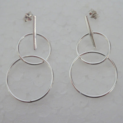 Boucles d'oreilles pendantes en argent sterling avec barre et créoles