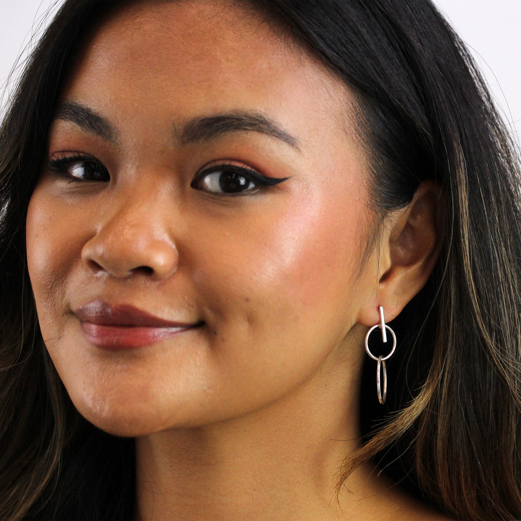 Boucles d'oreilles pendantes en argent sterling avec barre et créoles