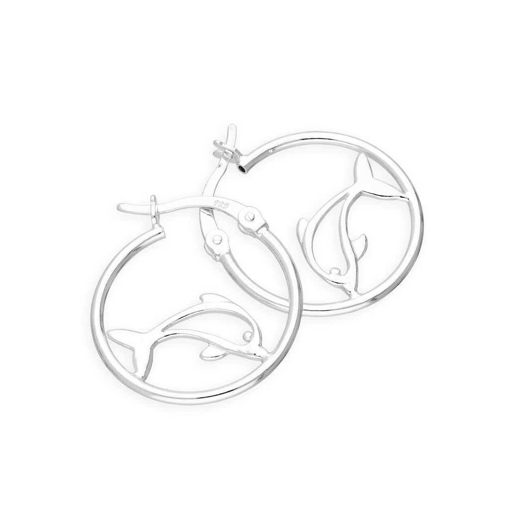 Boucles d'oreilles créoles en argent sterling avec dauphin
