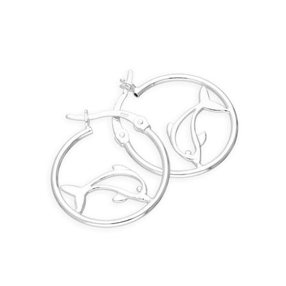 Boucles d'oreilles créoles en argent sterling avec dauphin