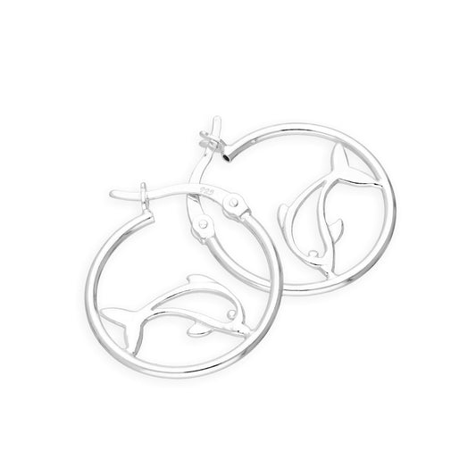 Boucles d'oreilles créoles en argent sterling avec dauphin