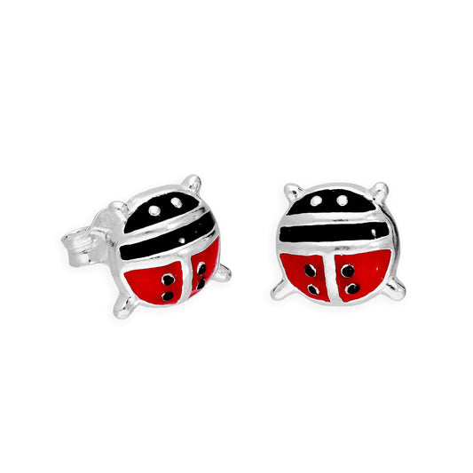 Grandes boucles d'oreilles coccinelles en argent sterling et émail coloré