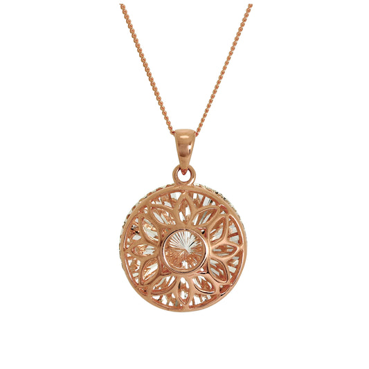 Collier avec pendentif en argent sterling plaqué or rose, taille diamant, motif tournesol, 35,6 à 81,3 cm