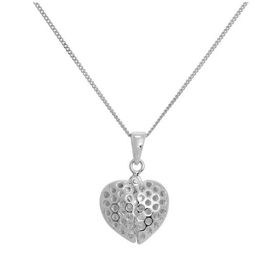 Pendentif en argent sterling en forme de cœur ouvert avec un petit cœur à l'intérieur sur chaîne de 14 à 32 pouces