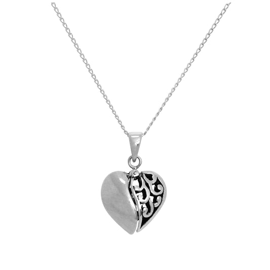 Pendentif cœur ouvrant en argent sterling avec petit cœur à l'intérieur sur chaîne de 14 à 22 pouces