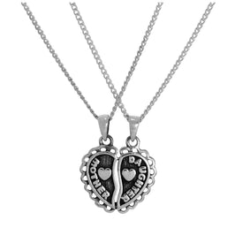 Collier double pendentif cœur mère et fille en argent sterling, 40 à 61 cm