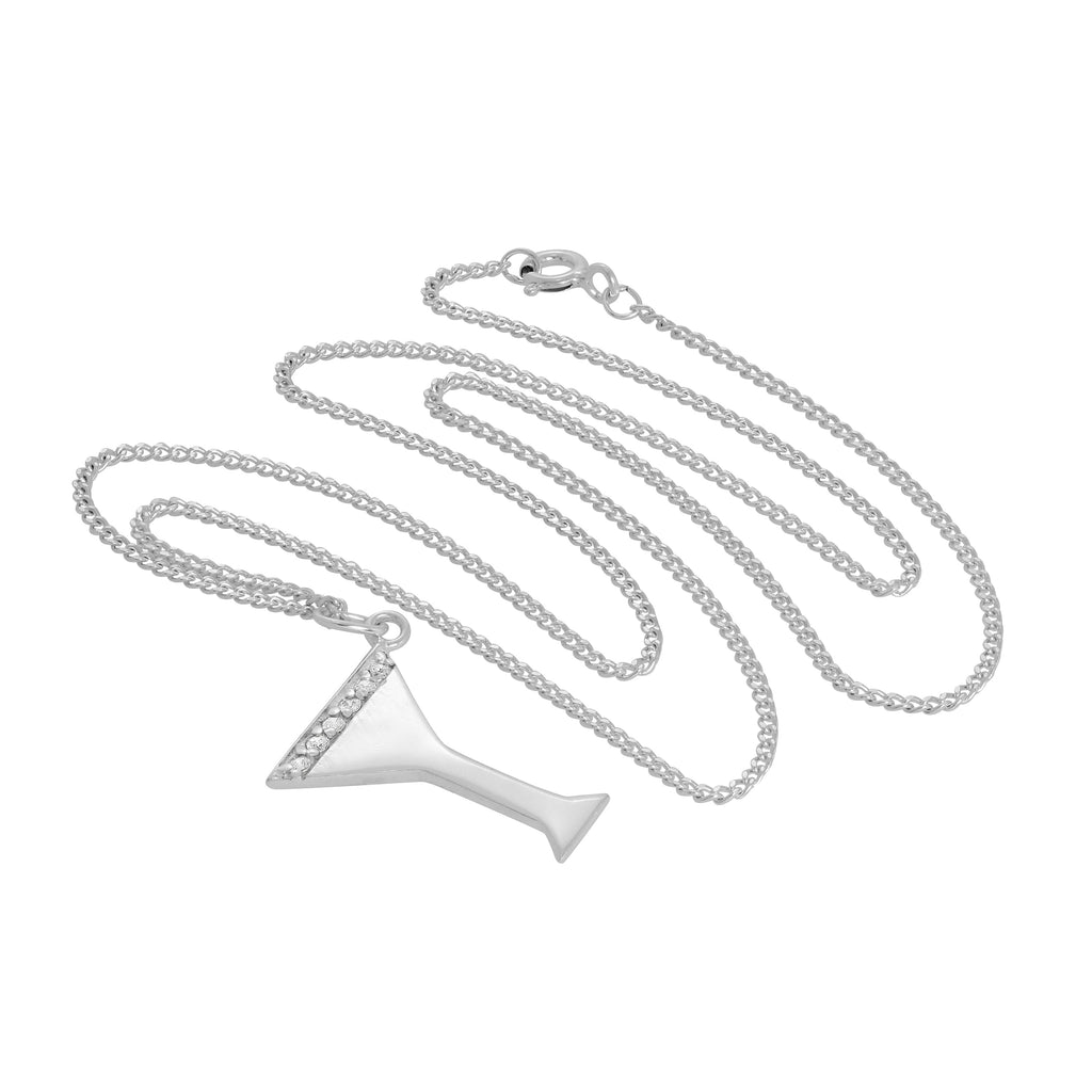 Collier avec pendentif en argent sterling et cristal CZ transparent, verre à cocktail, 40 à 60 cm