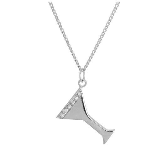 Collier avec pendentif en argent sterling et cristal CZ transparent, verre à cocktail, 40 à 60 cm
