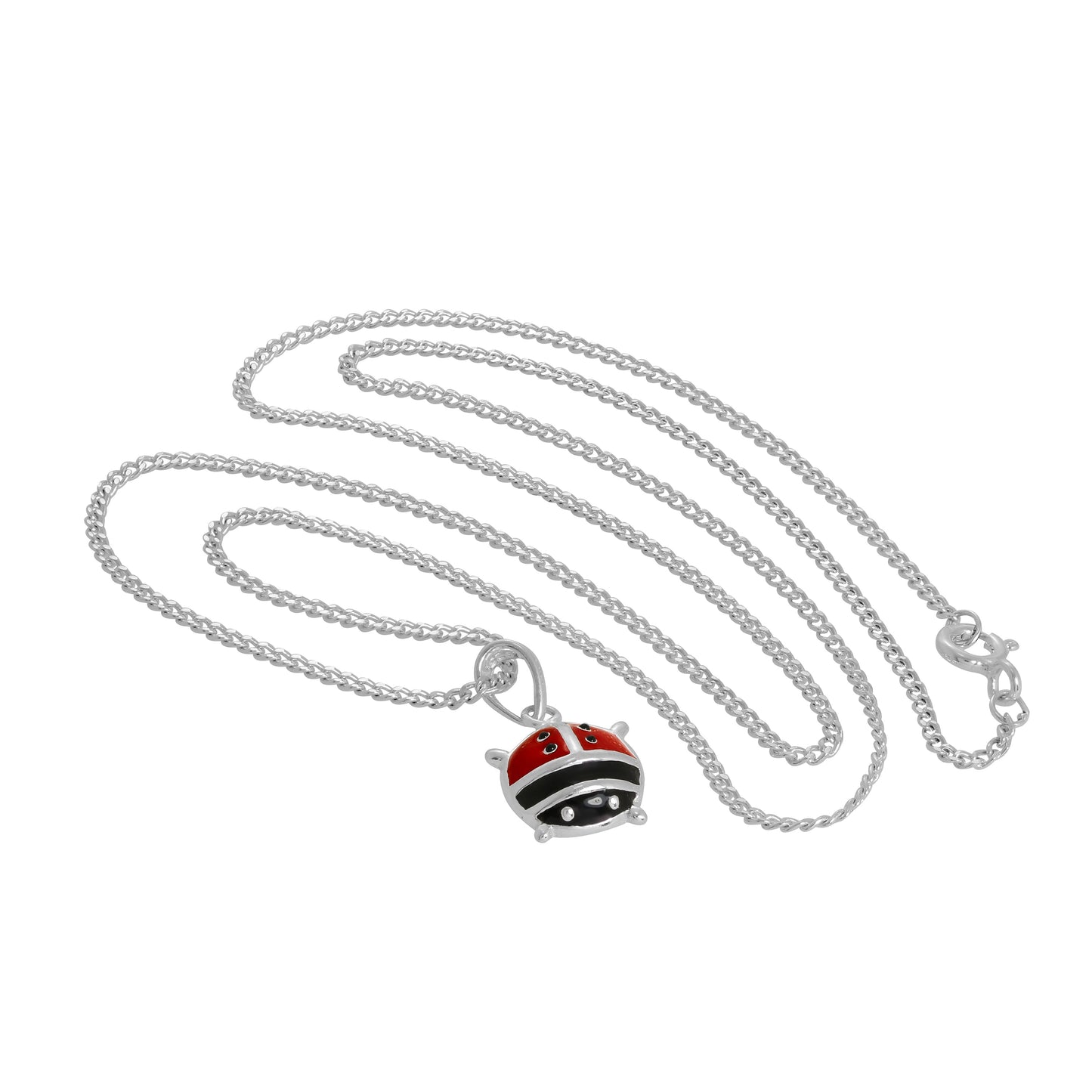 Grand collier pendentif coccinelle en argent sterling et émail coloré de 40 à 61 cm