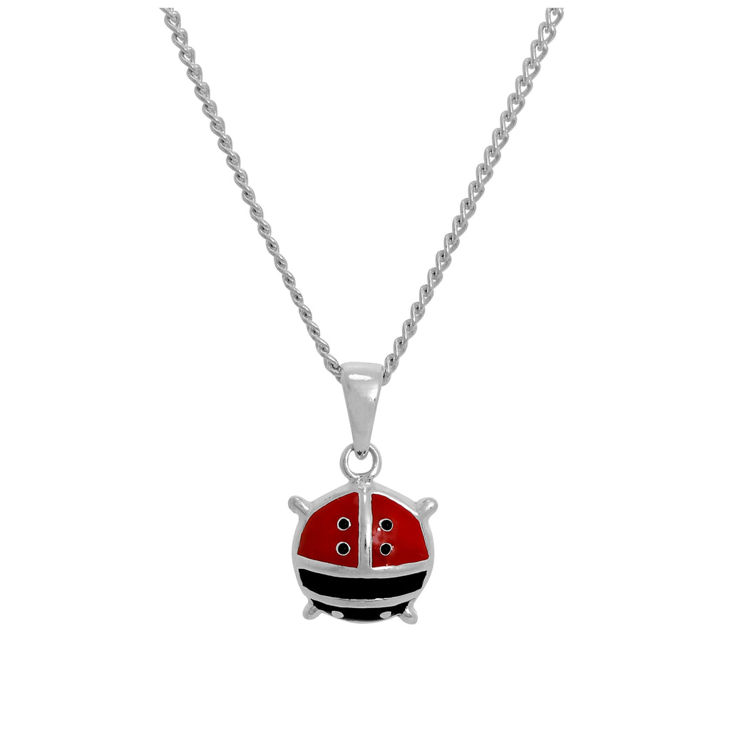 Grand collier pendentif coccinelle en argent sterling et émail coloré de 40 à 61 cm