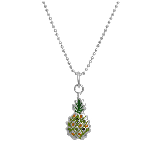 Collier pendentif ananas en argent sterling et émail coloré de 35 à 55 cm