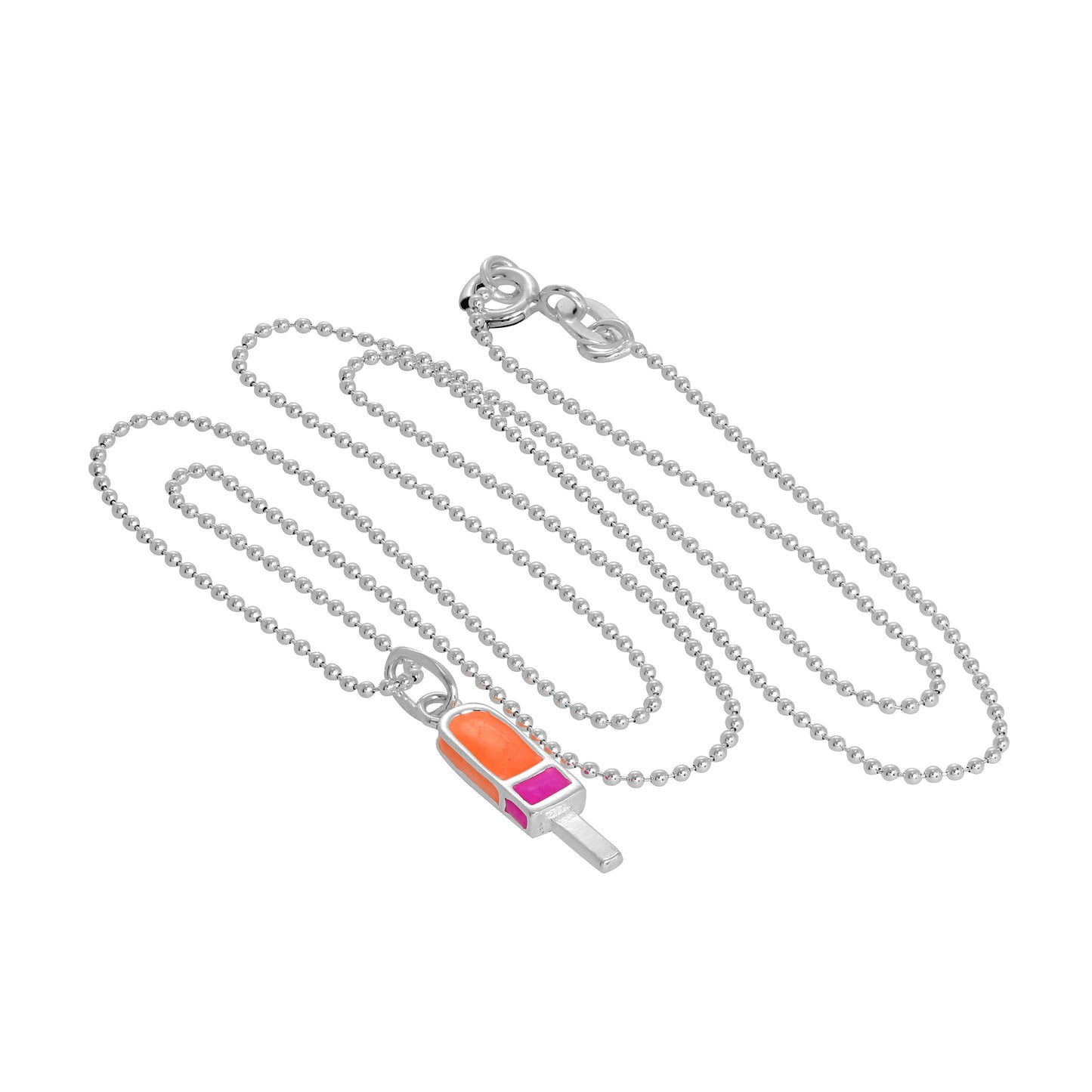 Collier pendentif en argent sterling et émail coloré en forme de sucette glacée de 35 à 55 cm