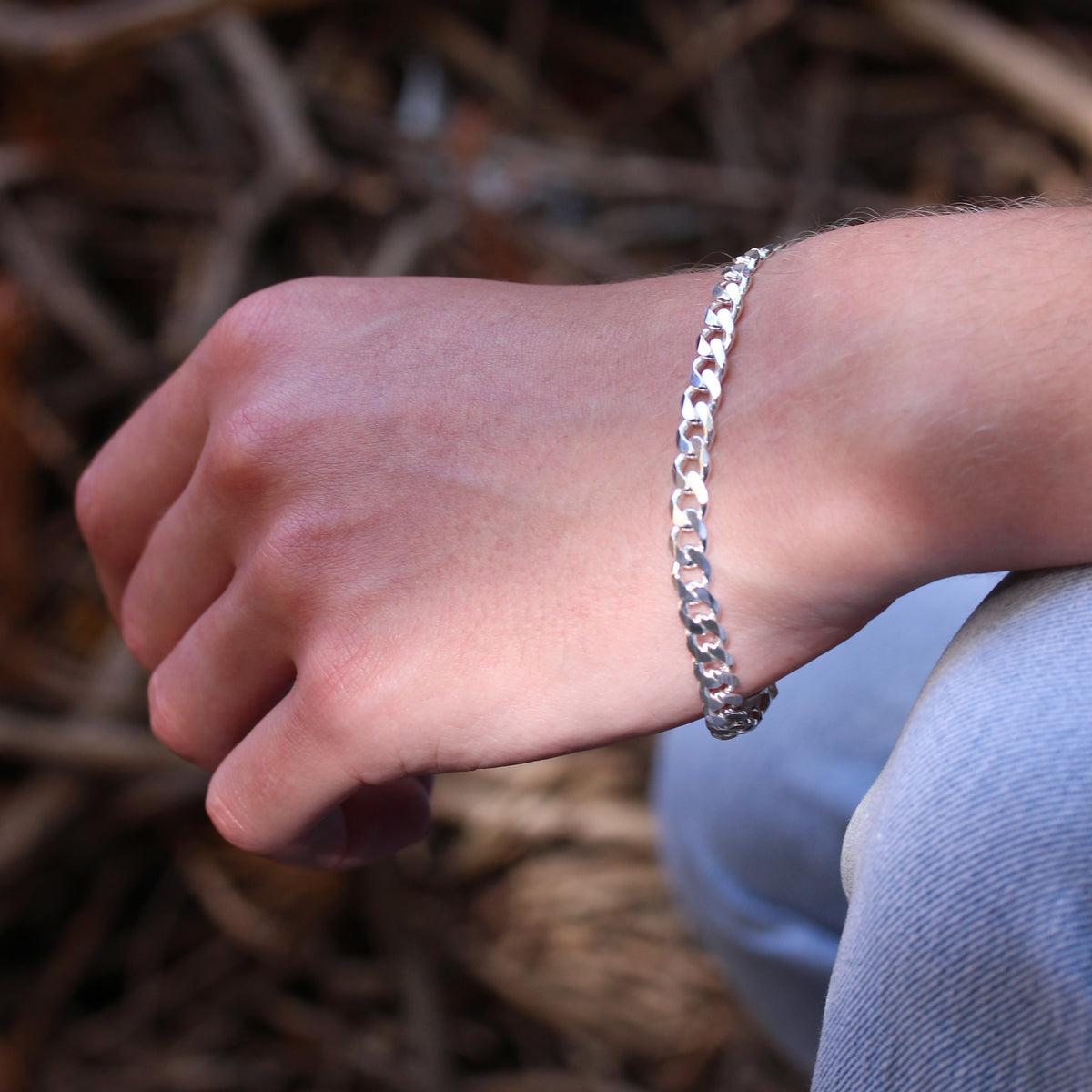 Bracelet gourmette épais en argent sterling de 8 mm, 18 à 20 cm