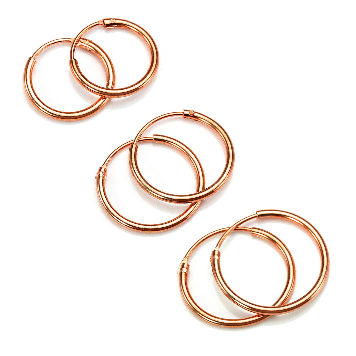 Créoles légères en argent sterling plaqué or rose de 8 à 35 mm