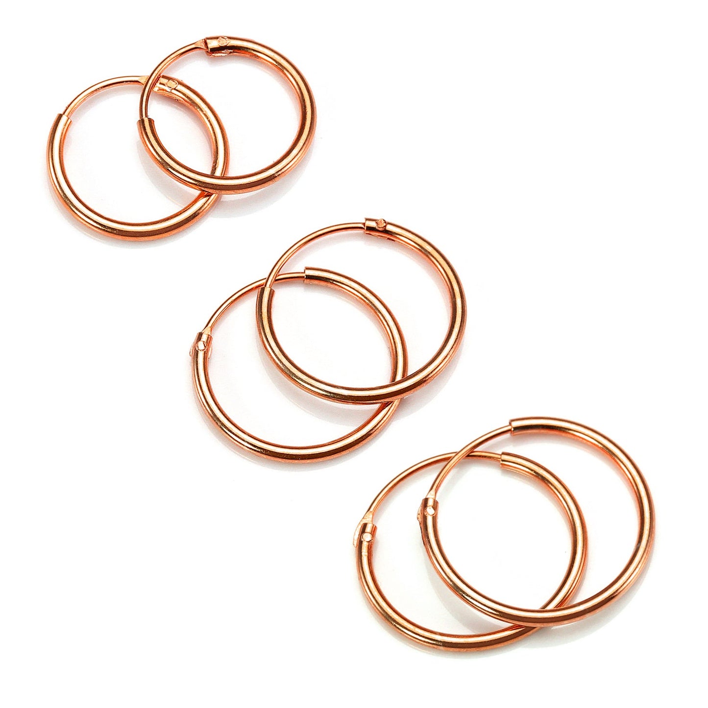 Créoles légères en argent sterling plaqué or rose de 8 à 35 mm