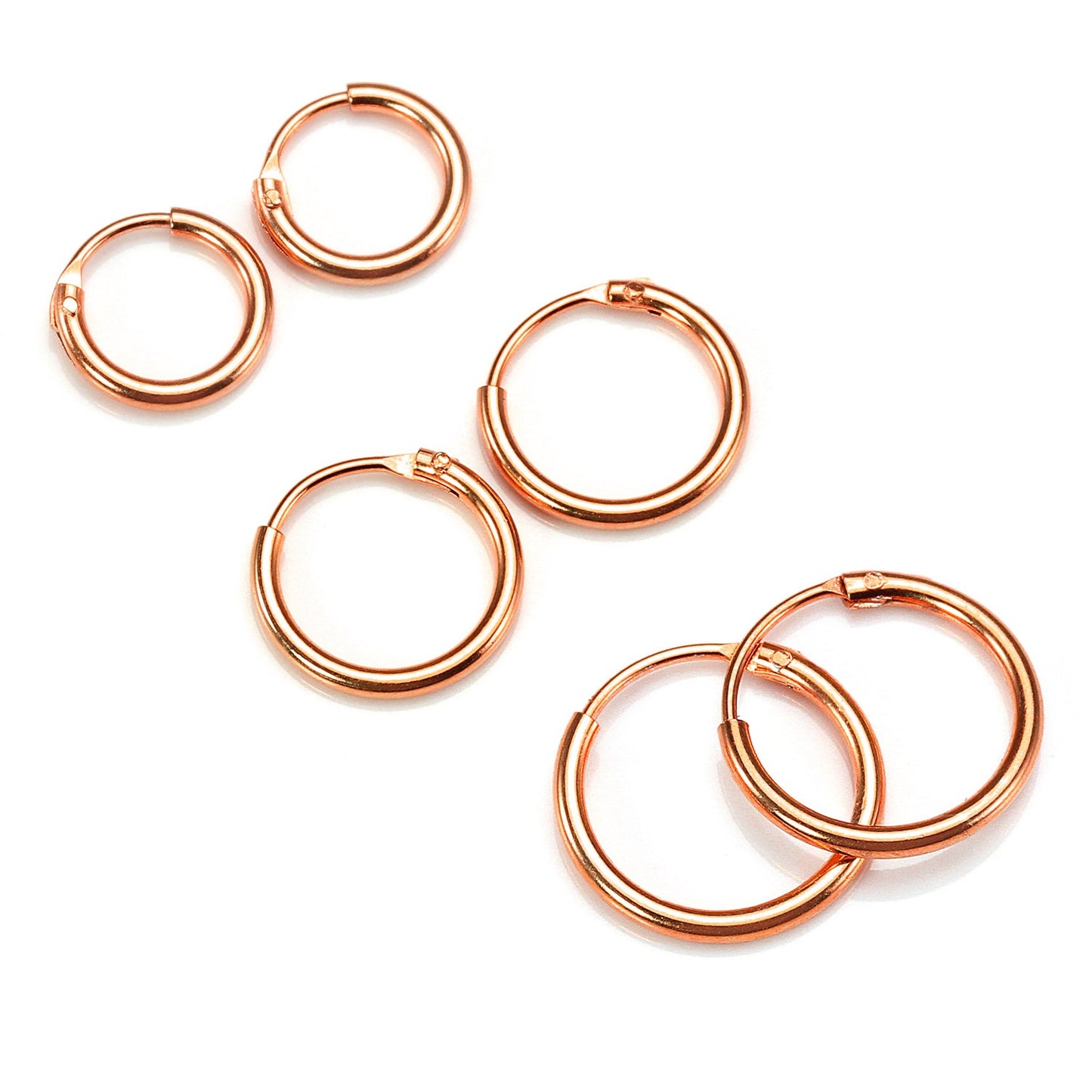 Créoles légères en argent sterling plaqué or rose de 8 à 35 mm