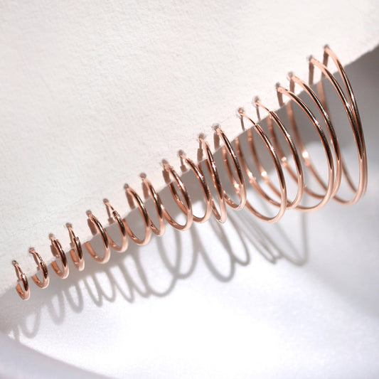 Créoles légères en argent sterling plaqué or rose de 8 à 35 mm