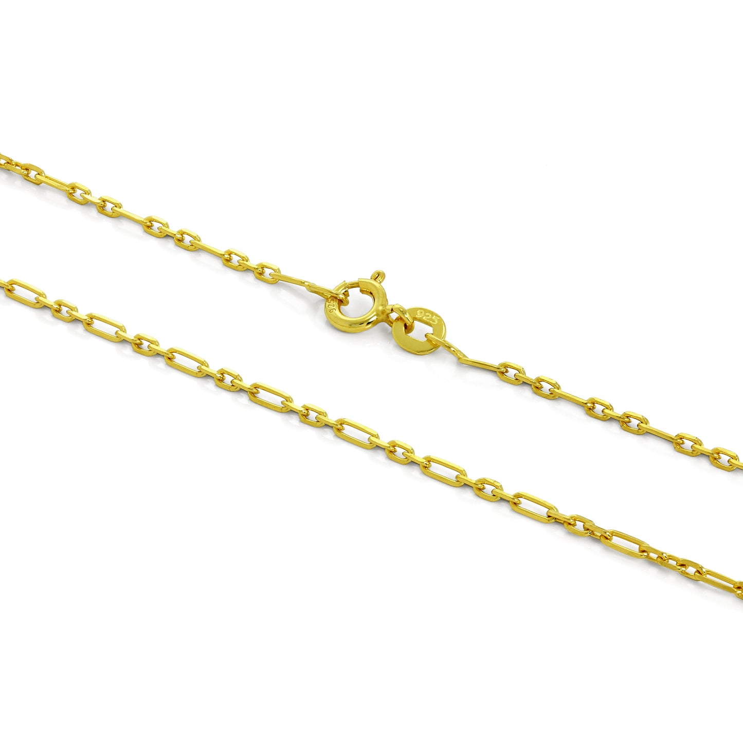 Chaîne Figaro arrondie en argent sterling plaqué or de 2 mm, 40 à 61 cm