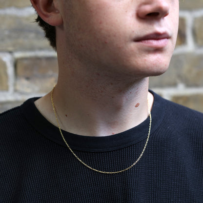 Chaîne Figaro arrondie en argent sterling plaqué or de 2 mm, 40 à 61 cm