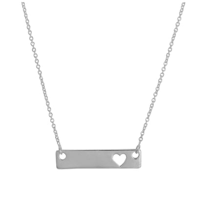 Collier en argent sterling de 43 cm avec barre et cœur gravables