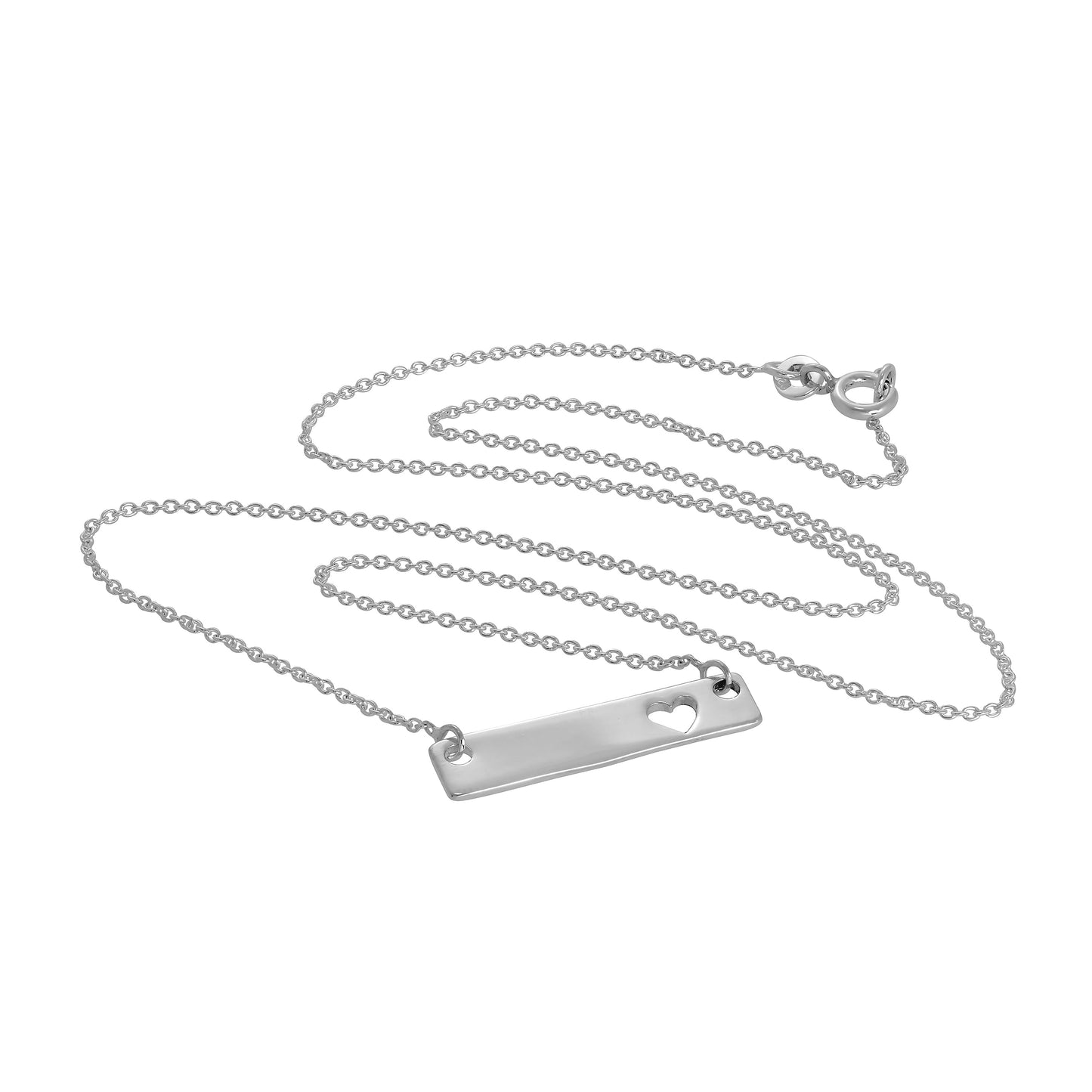 Collier en argent sterling de 43 cm avec barre et cœur gravables