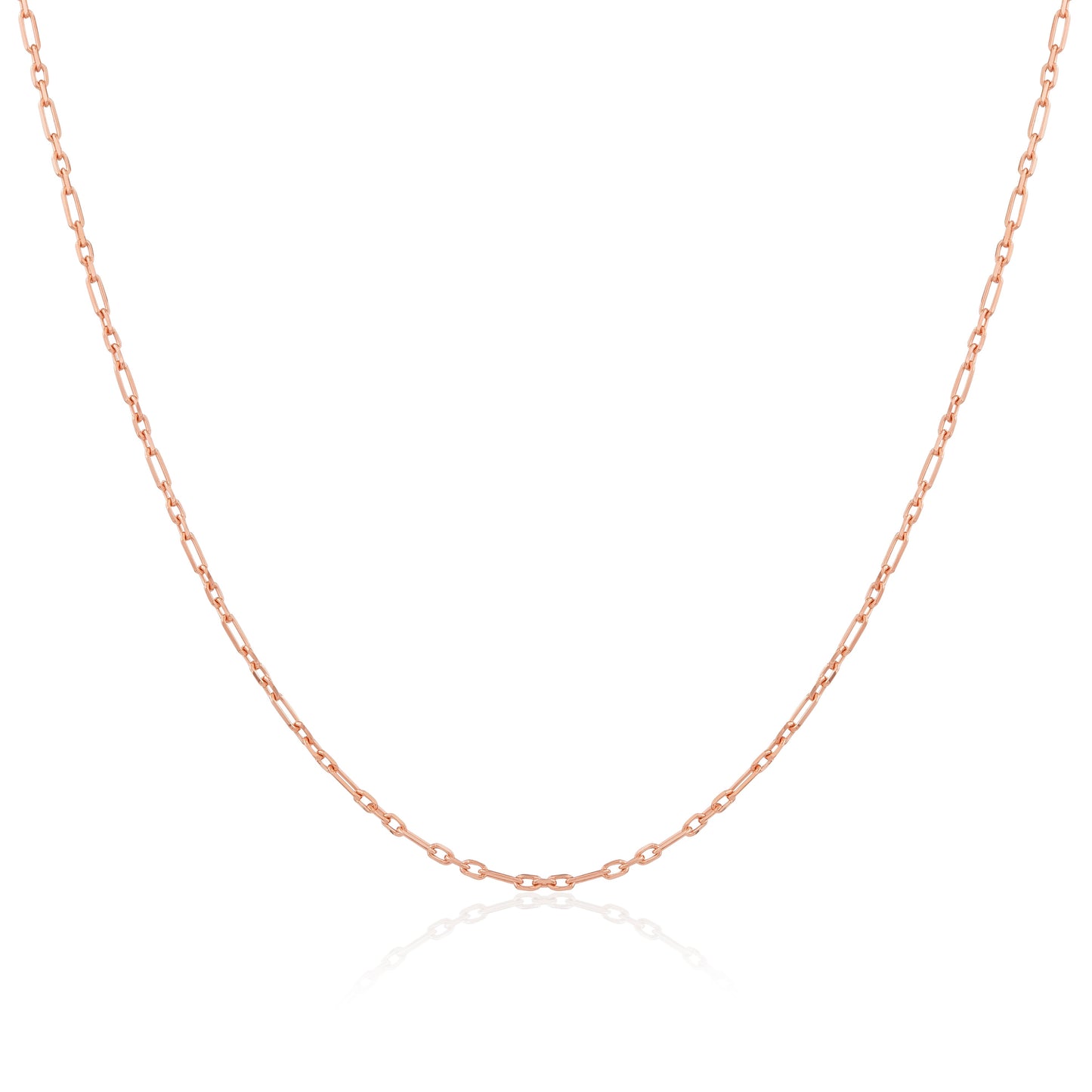 Chaîne Figaro arrondie en argent sterling plaqué or rose de 2 mm, 40 à 61 cm