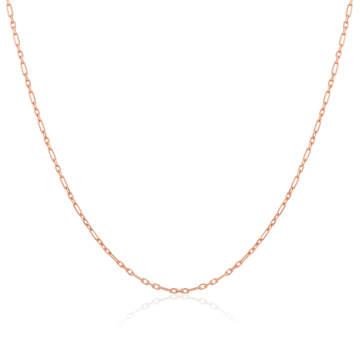 Chaîne Figaro arrondie en argent sterling plaqué or rose de 2 mm, 40 à 61 cm