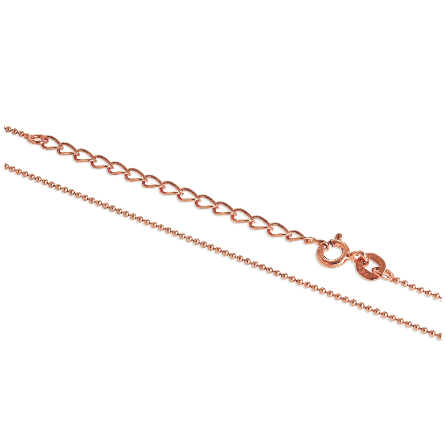 Chaîne à billes en argent sterling plaqué or rose de 1 mm, 40,6 cm et 5,1 cm