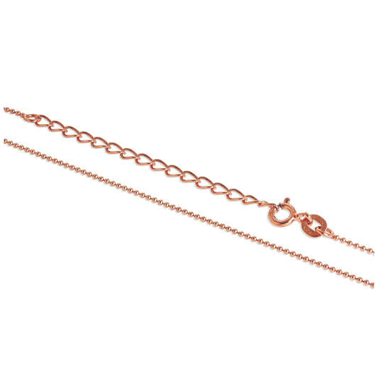 Chaîne à billes en argent sterling plaqué or rose de 1 mm, 40,6 cm et 5,1 cm