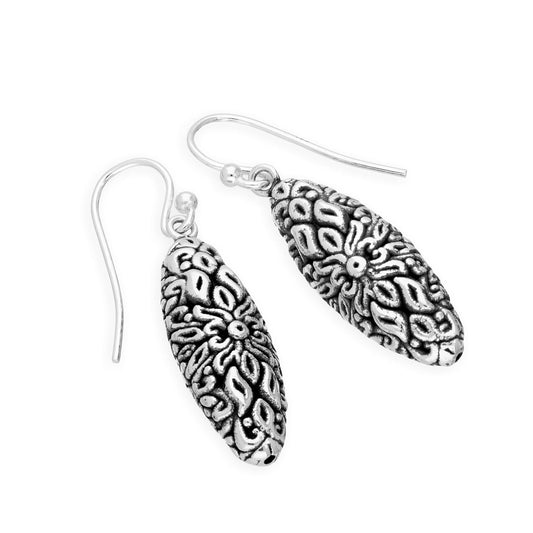 Grandes boucles d'oreilles hameçon florales en argent sterling