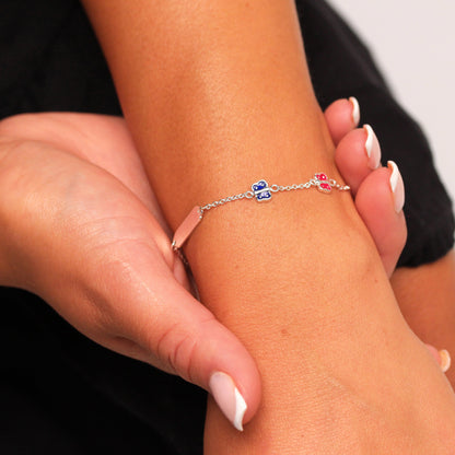 Bracelet d'identification pour femme en argent sterling et émail coloré avec papillons, 18 cm