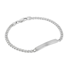 Bracelet d'identification pour femme en argent sterling 3 mm avec bordure diamantée, 17,8 cm