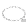 Bracelet gourmette en argent sterling de 4 mm avec breloque cœur gravable, 18 cm