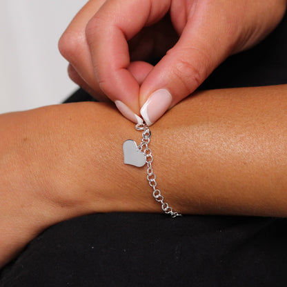 Bracelet gourmette en argent sterling de 4 mm avec breloque cœur gravable, 18 cm