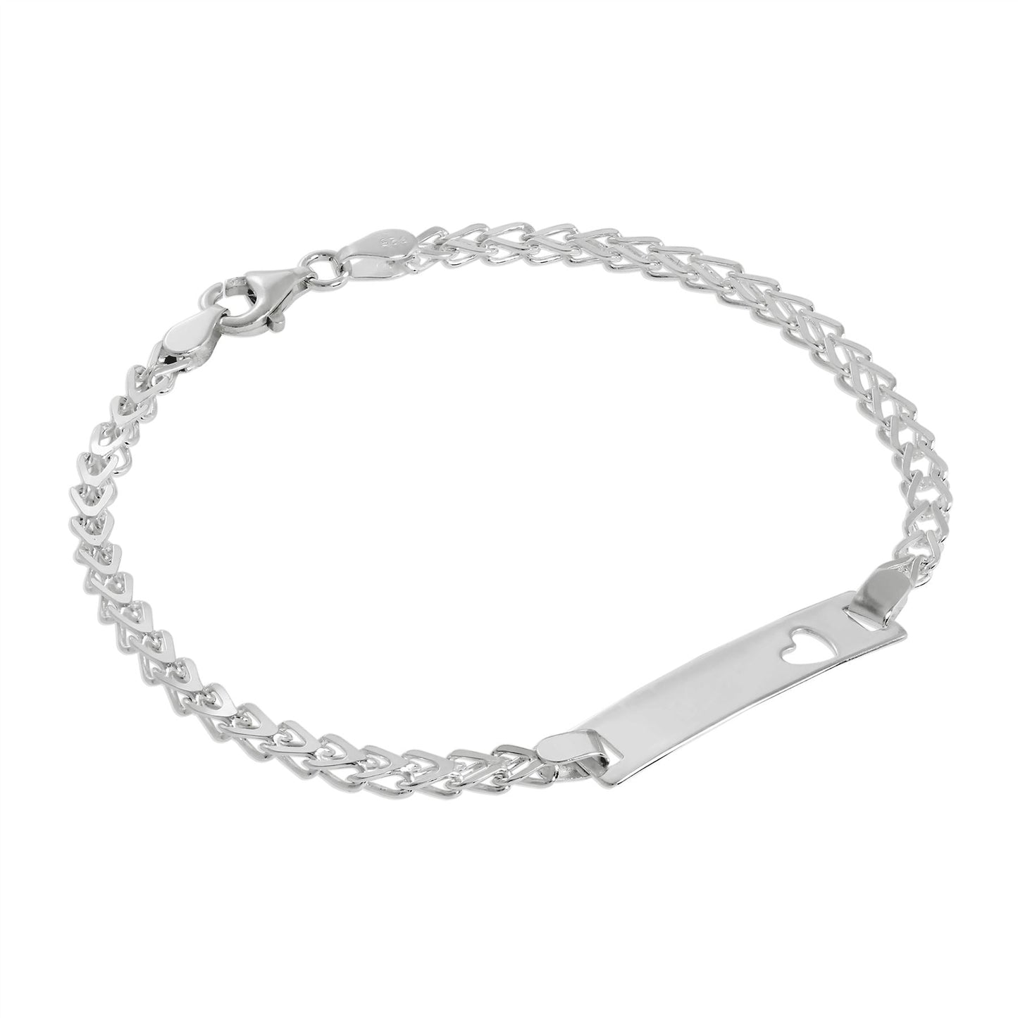 Bracelet d'identification pour femme en argent sterling 3 mm avec double gourmette et cœur découpé, 17,8 cm