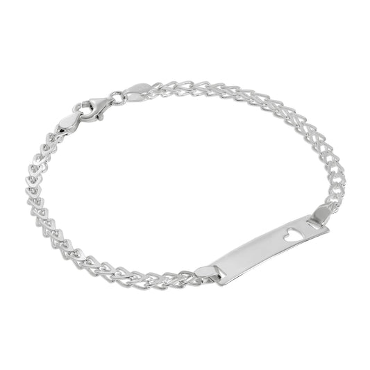 Bracelet d'identification pour femme en argent sterling 3 mm avec double gourmette et cœur découpé, 17,8 cm
