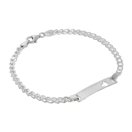 Bracelet d'identification pour femme en argent sterling 3 mm avec double gourmette et cœur découpé, 17,8 cm