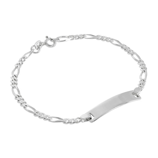 Bracelet d'identification Figaro pour femme en argent sterling de 3 mm, 17,8 cm