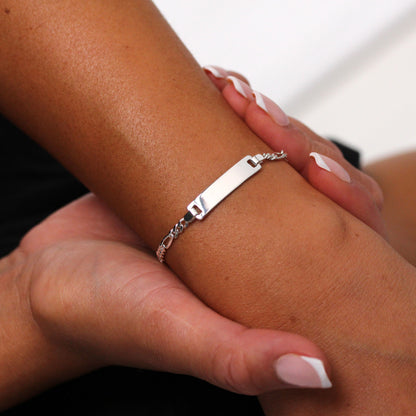 Bracelet d'identification Figaro pour femme en argent sterling de 3 mm, 17,8 cm