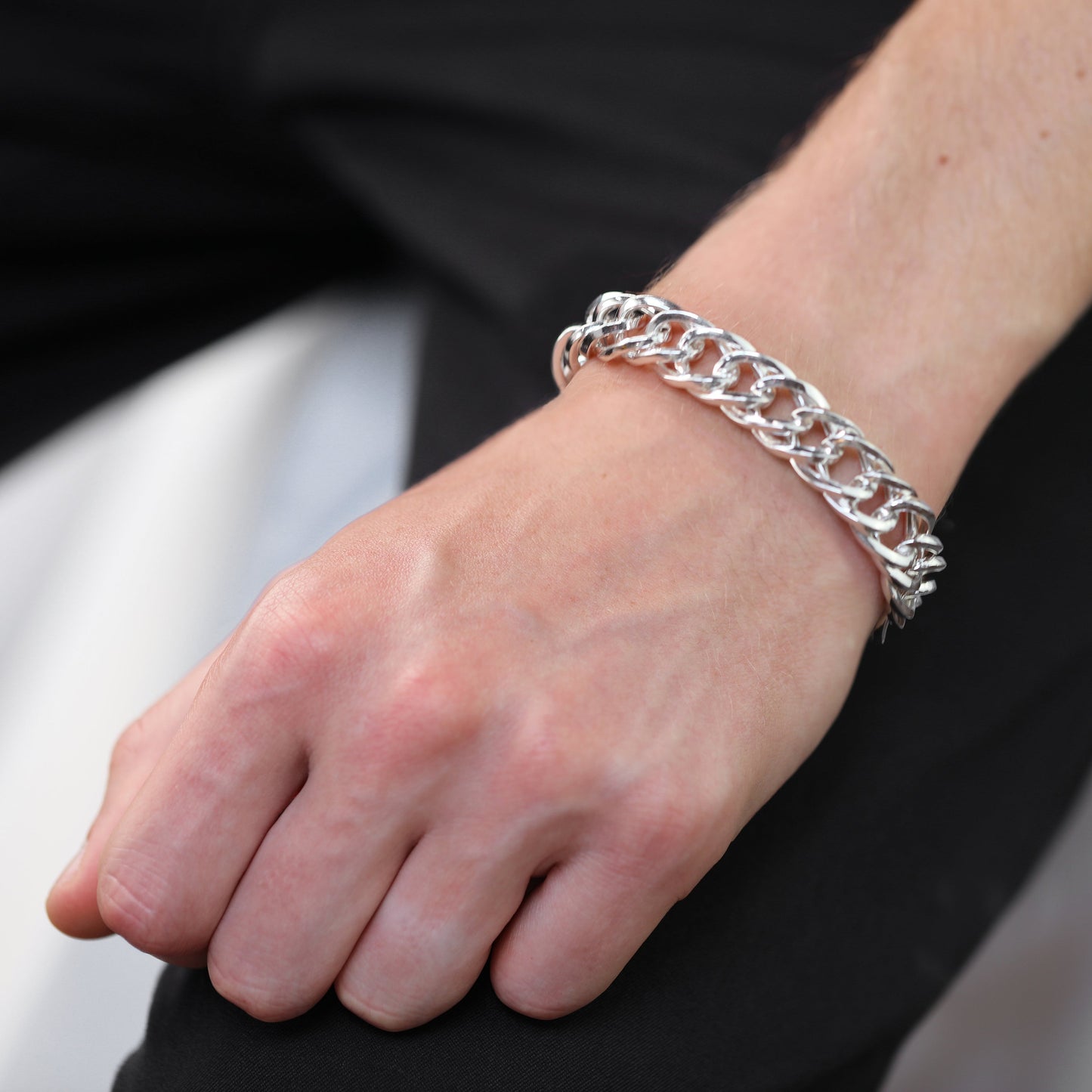 Bracelet homme en argent sterling épais et lourd de 13 mm à double gourmette de 20 cm