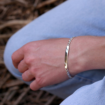 Bracelet d'identification pour homme en argent sterling 6 mm, taille diamant, gravable, 20 cm