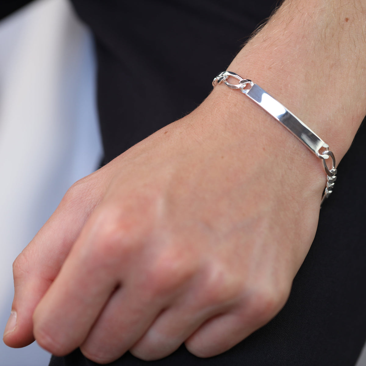 Bracelet en argent sterling épais et lourd de 7 mm avec plaque d'identification Figaro, 18 à 21 cm